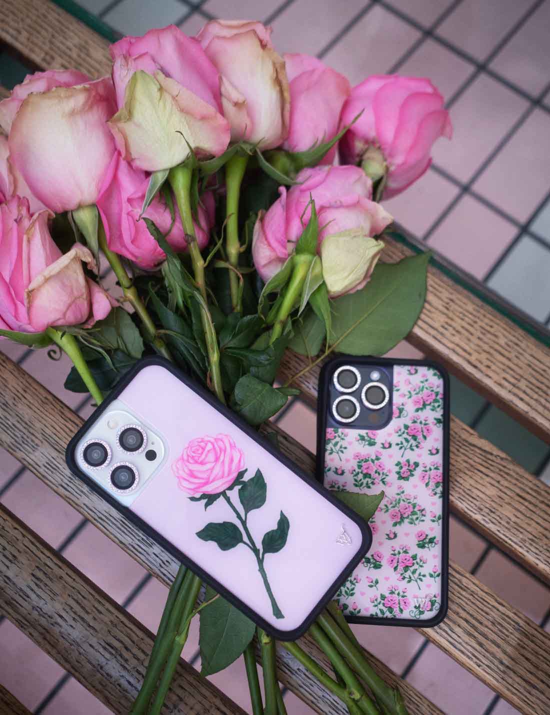 Pink Rose iPhone Case with Protective Black Rubber Bumper