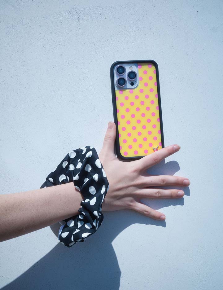Yellow and Pink Polka Dot iPhone Case - Fun Trendy Phone Cover
