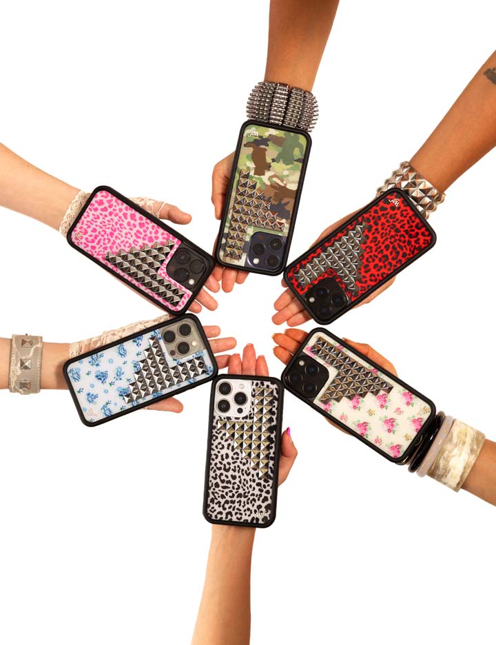 Red Leopard Print iPhone Case with Silver Stud Accents