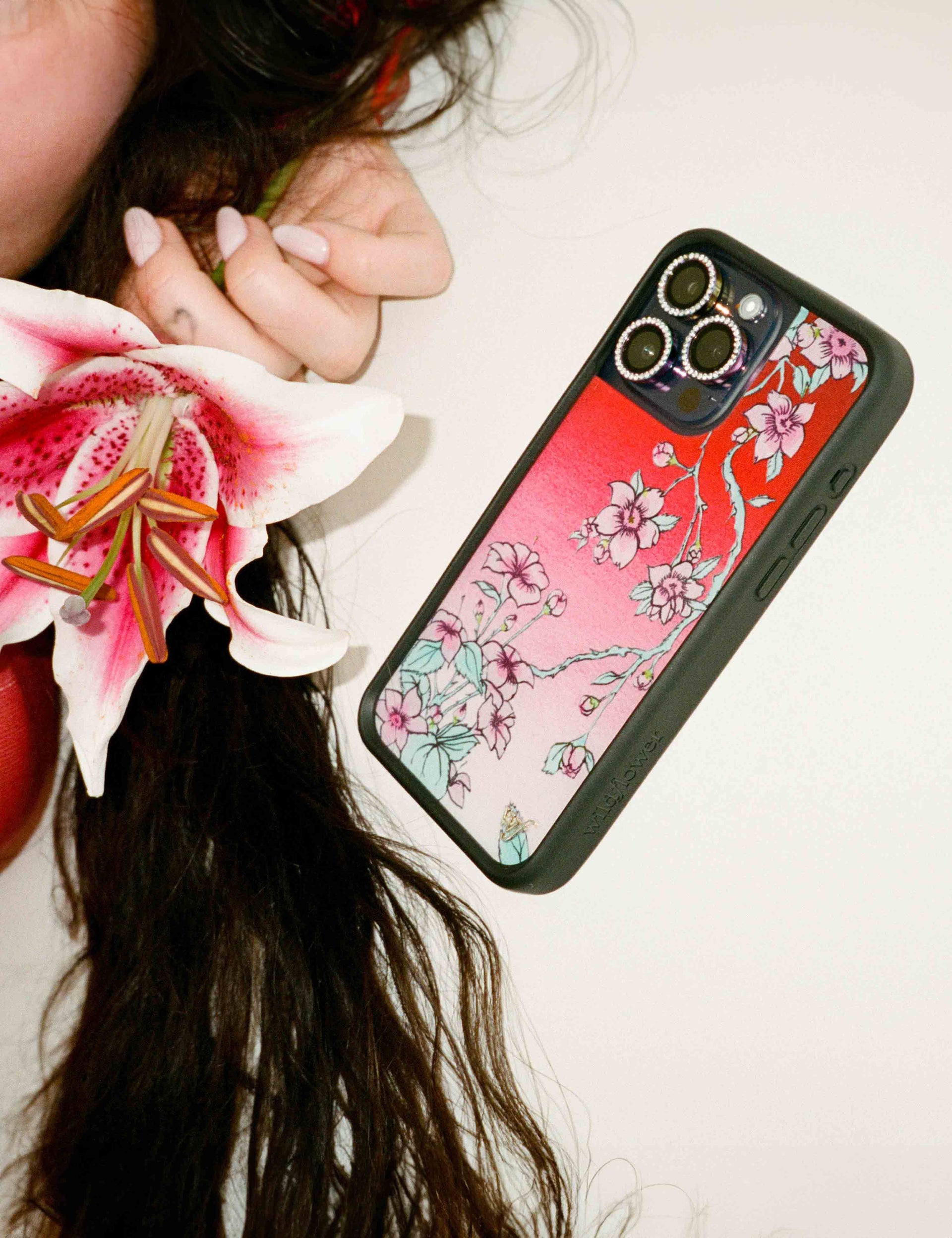 Serena Floral iPhone Case with Red Gradient and Pink Flowers - Image 32