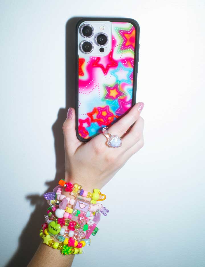 Stardust iPhone Case with Bright Neon Stars and Protective Bumper - Image 34