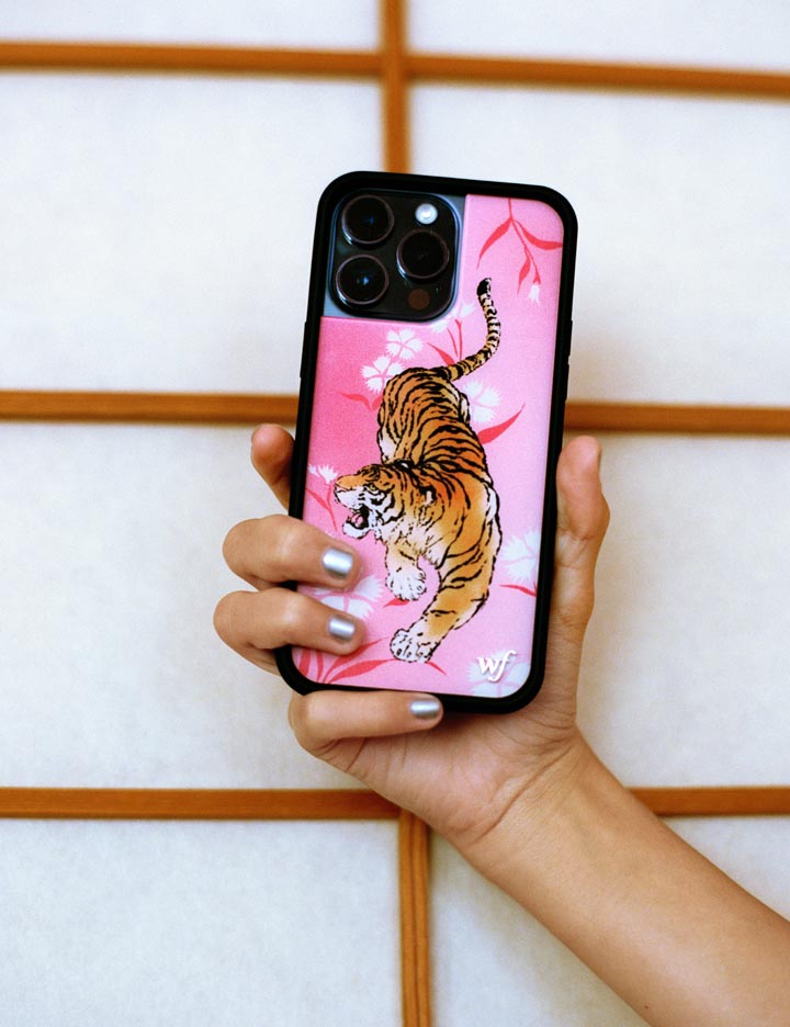Tiger Blossom iPhone Case with Pink Floral Print and Rugged Bumper - Image 35