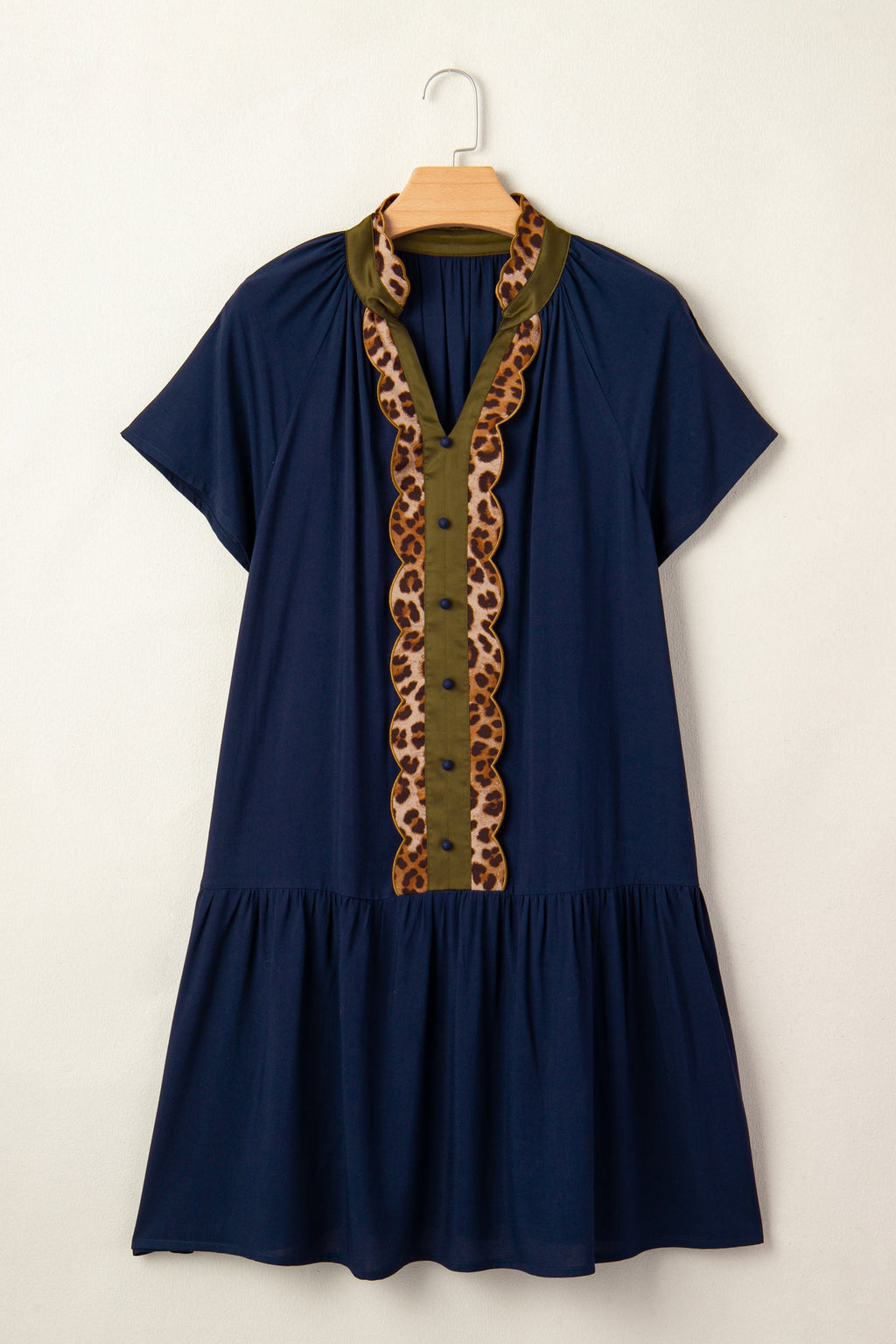Leopard Metallic Trim Button Short Sleeve Tunic
