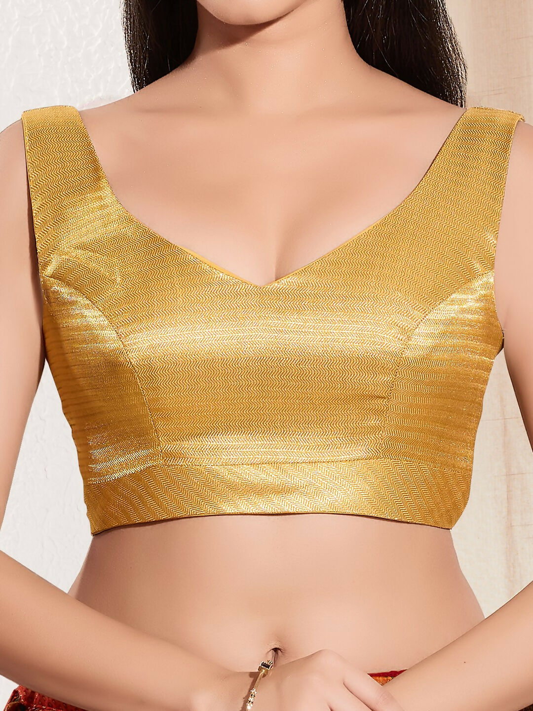 Yellow Gold Mulberry Silk Sleeveless Blouse - Sweetheart Neck