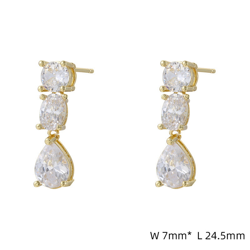 French-Style Teardrop Crystal Earrings, Modern Geometric Jewelry