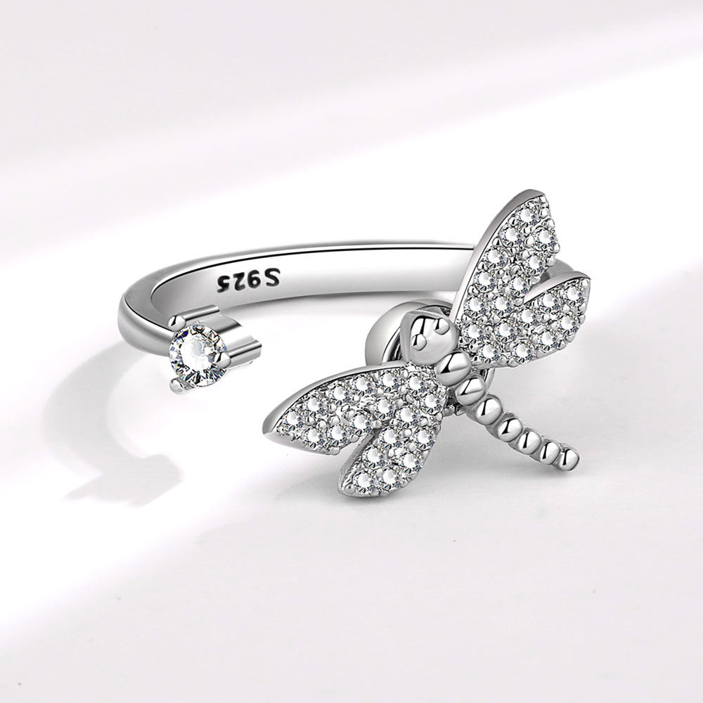 Rotating Zircon Dragonfly Design Ring Ins