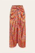 Orange Mirage abstract reptile print satin vacation skirt for women