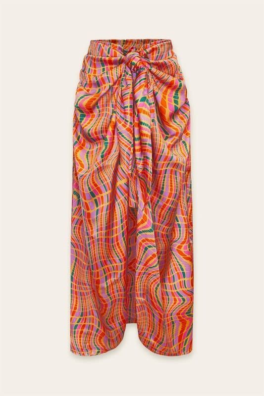 Orange Mirage abstract reptile print satin vacation skirt for women
