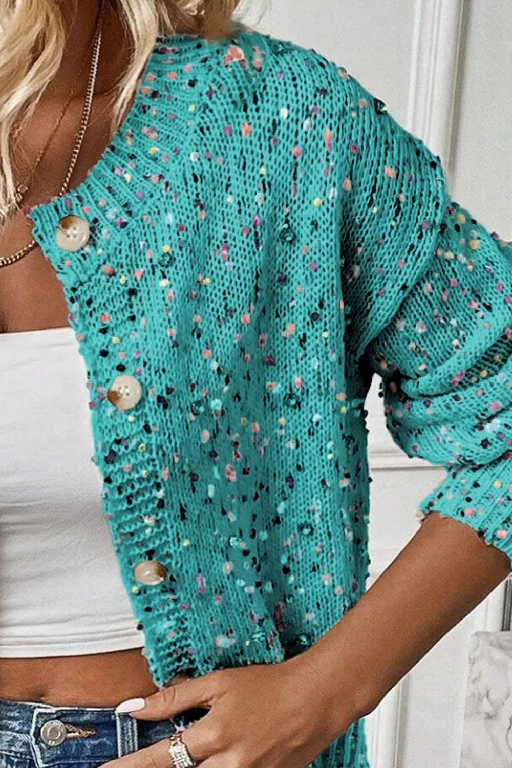 Women's Colorful Speckled Button-Down Knit Cardigan - Image 13