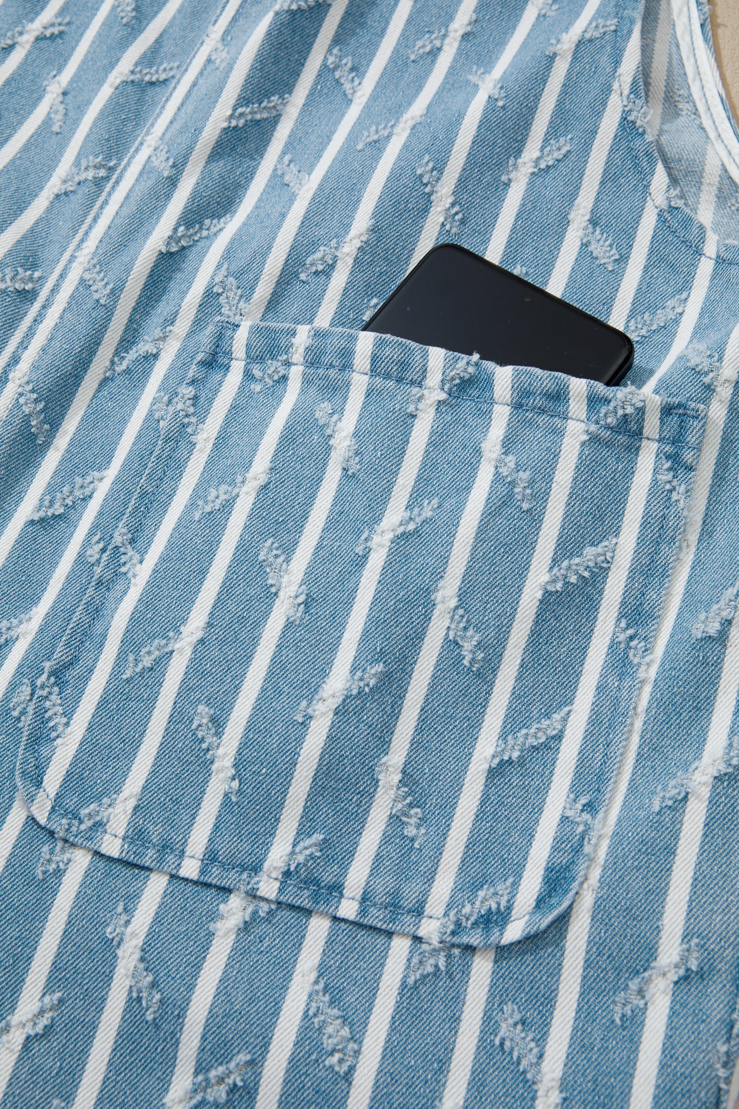 Angel Ruffled Wide Leg Denim Overalls in Blue and White Stripe