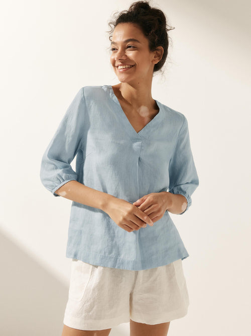 100% Linen Puff Sleeves Top LEAH
