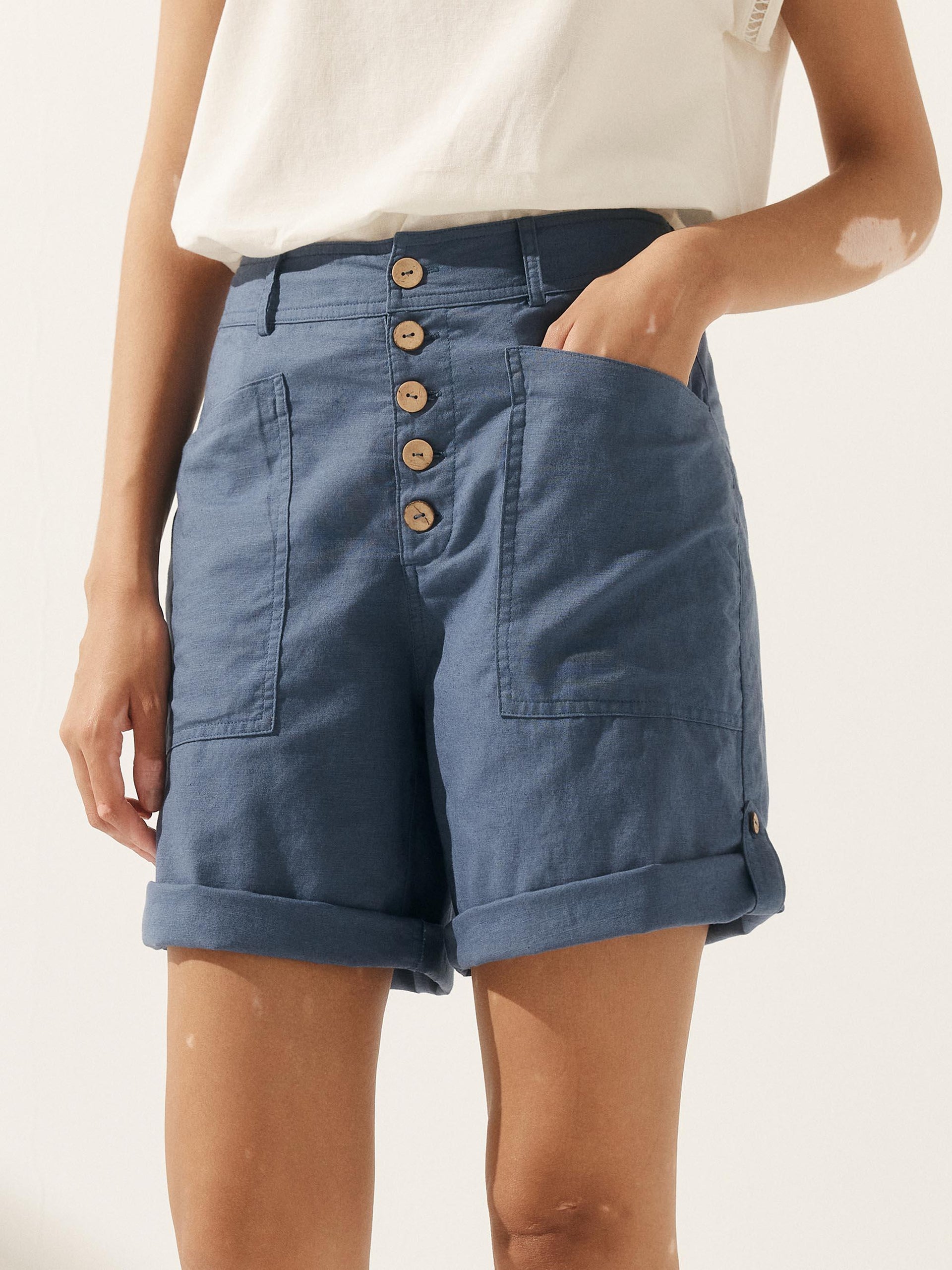 Linen Button-Fly Quarter Shorts LUCY