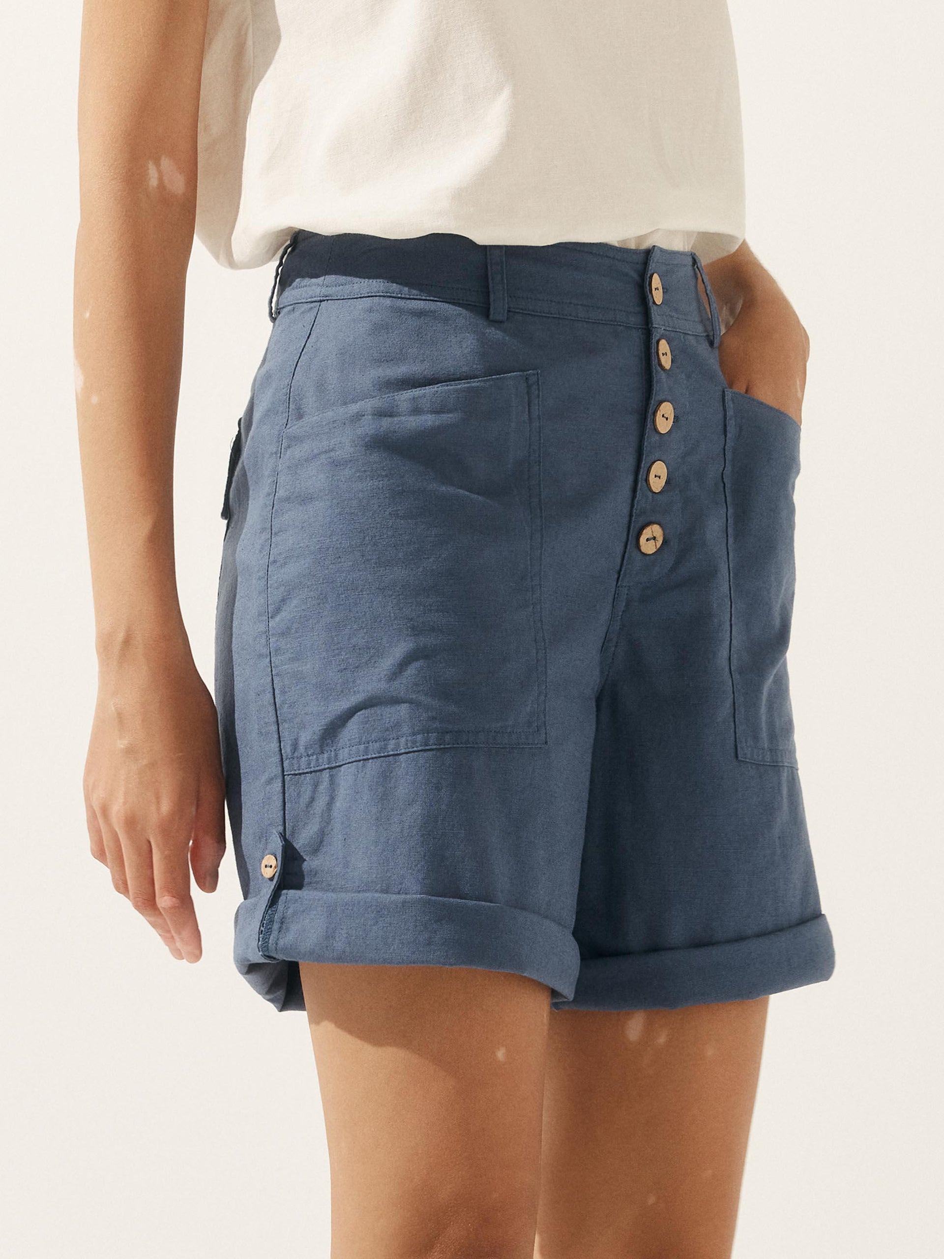 Linen Button-Fly Quarter Shorts LUCY