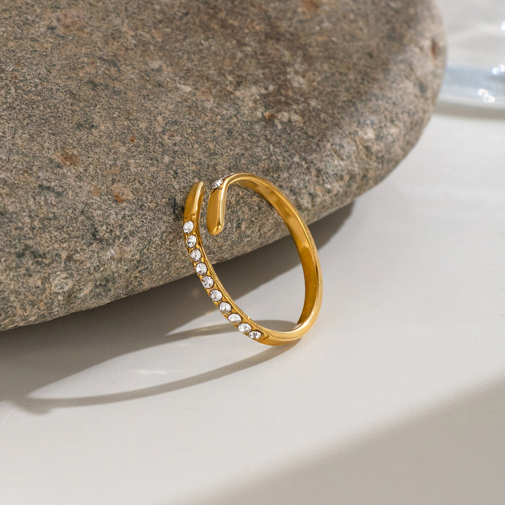 Stainless Steel Open Ring With Rhinestones