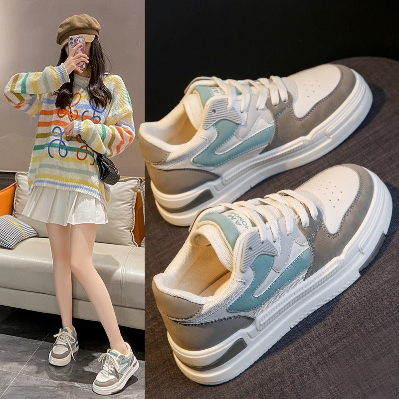 Women's Casual Platform Sneakers - White, Gray & Blue