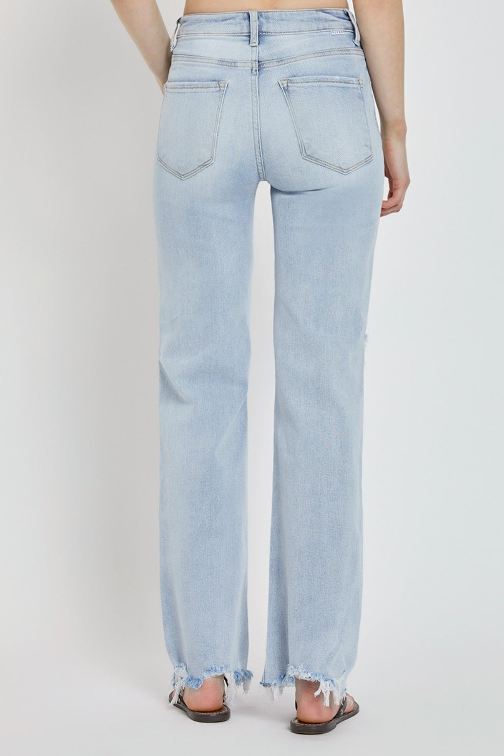 RISEN High Rise Distressed Wide Leg Jeans in Light Blue