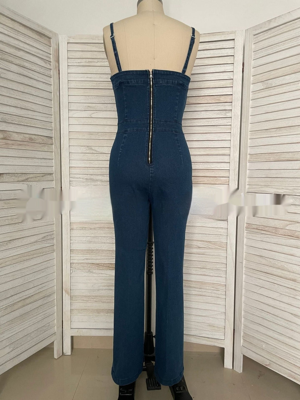 Women's Sleeveless Denim Jumpsuit V-Neck High Waist Wide Leg