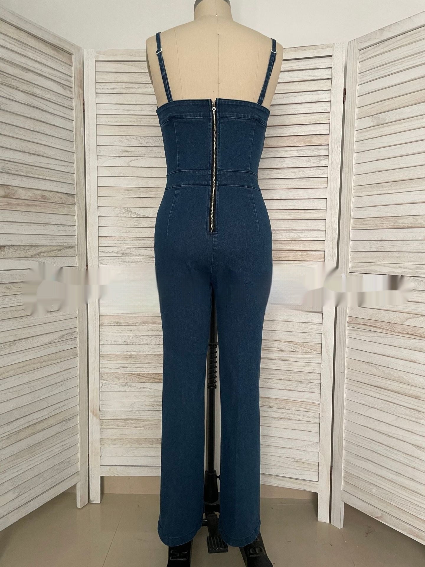 Women's Sleeveless Denim Jumpsuit V-Neck High Waist Wide Leg