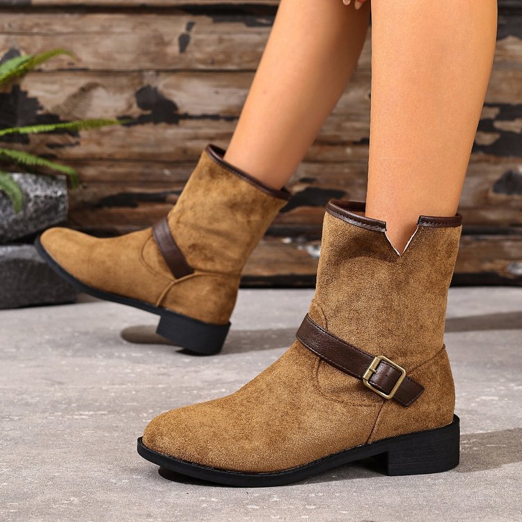 Casual Metal Buckle Slip-On Women’s Martin Boots