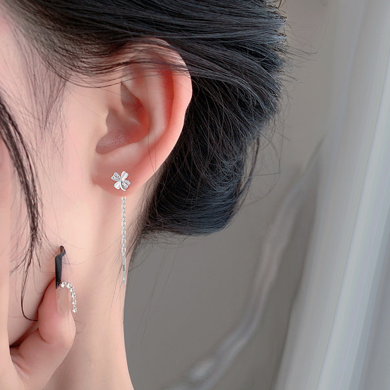 Sterling Silver Long Earrings With Diamonds
