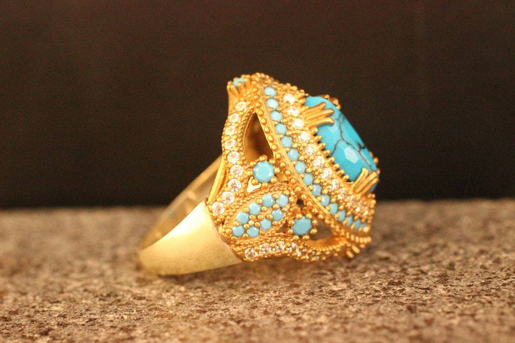 European And American Fashion Court Inlaid Ring Cross-border Wish Popular Ring Bohemian Retro Ring