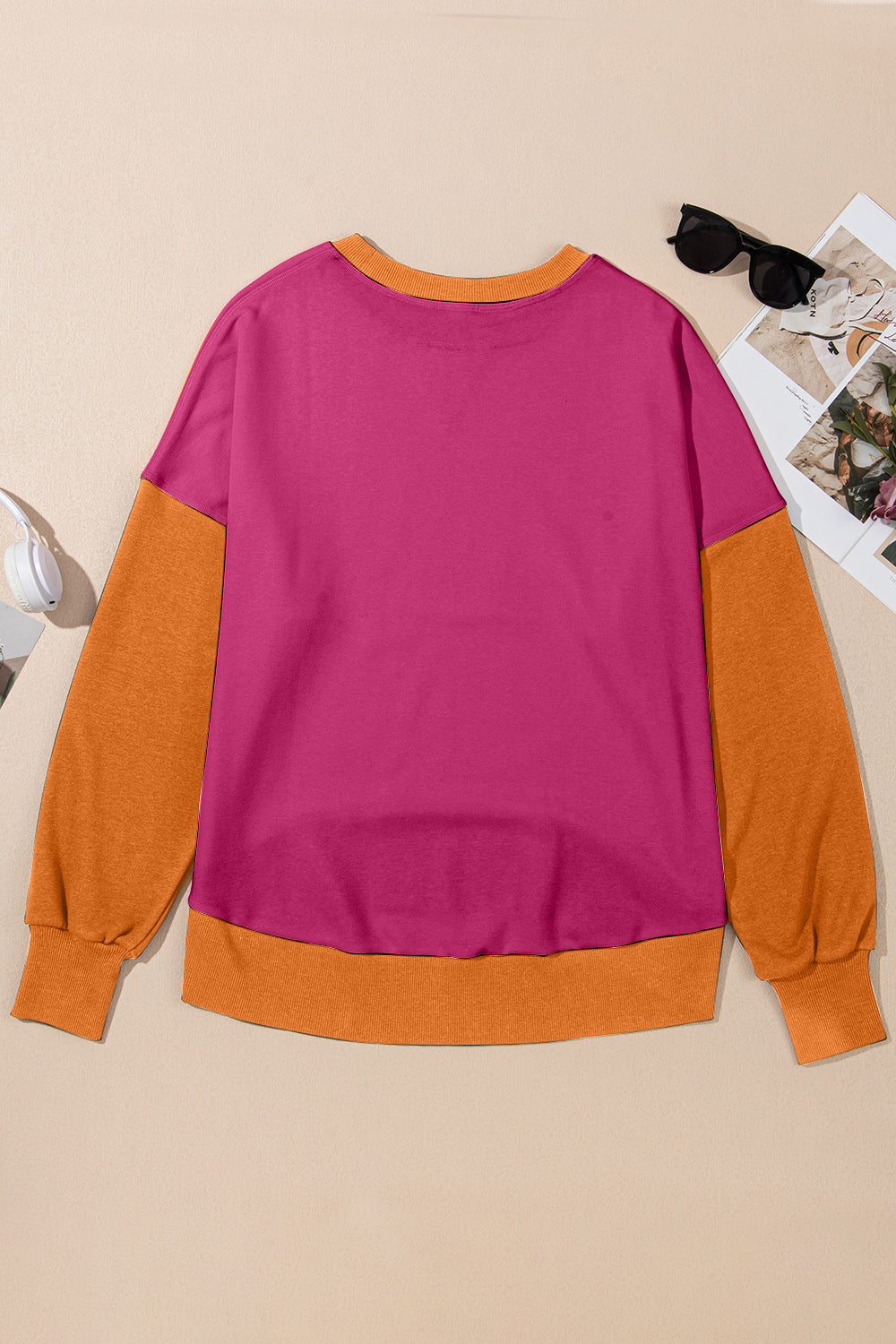 Women's Contrast Crewneck Sweatshirt in Beige and Grey