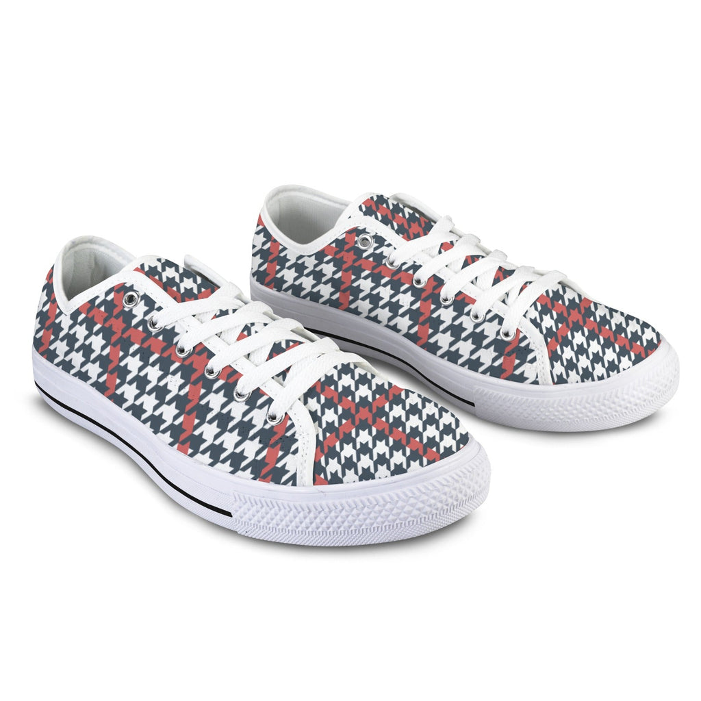 Women's Plaid Canvas Low-Top Sneakers - Red, White & Blue Harajuku Style