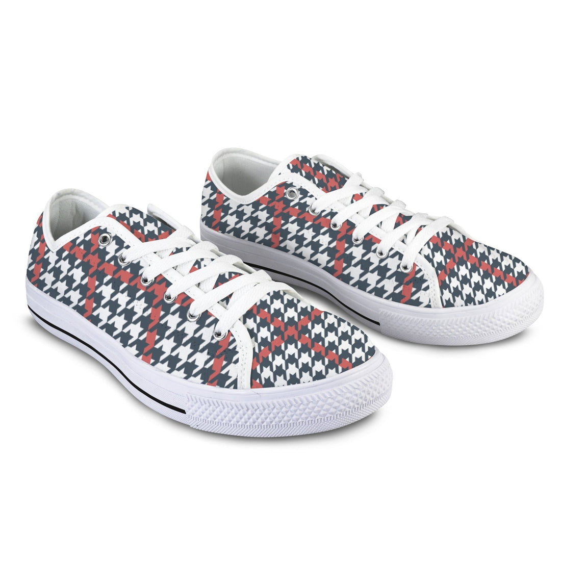Women's Plaid Canvas Low-Top Sneakers - Red, White & Blue Harajuku Style