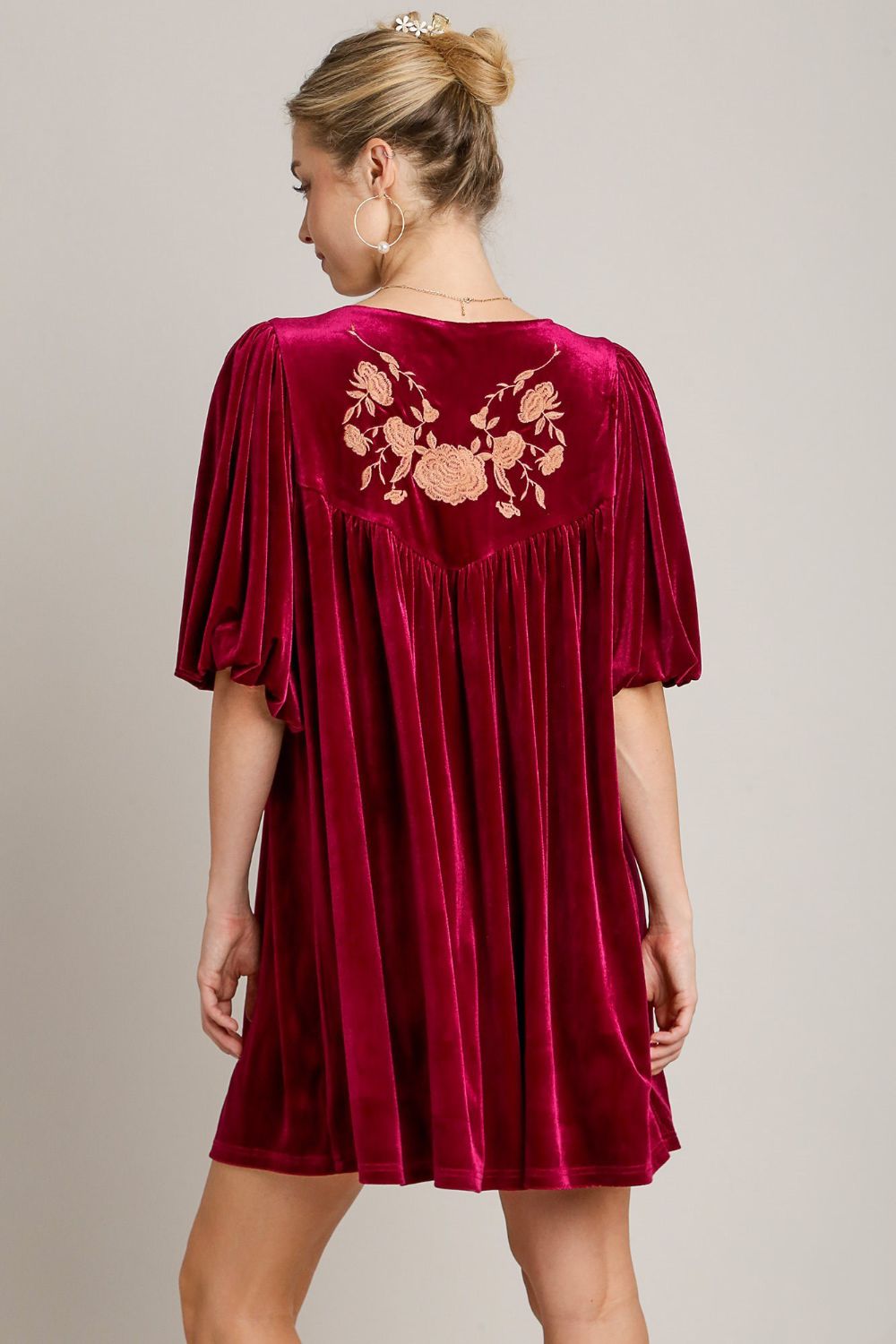 Embroidered Velvet Mini Dress with Tassel Detail