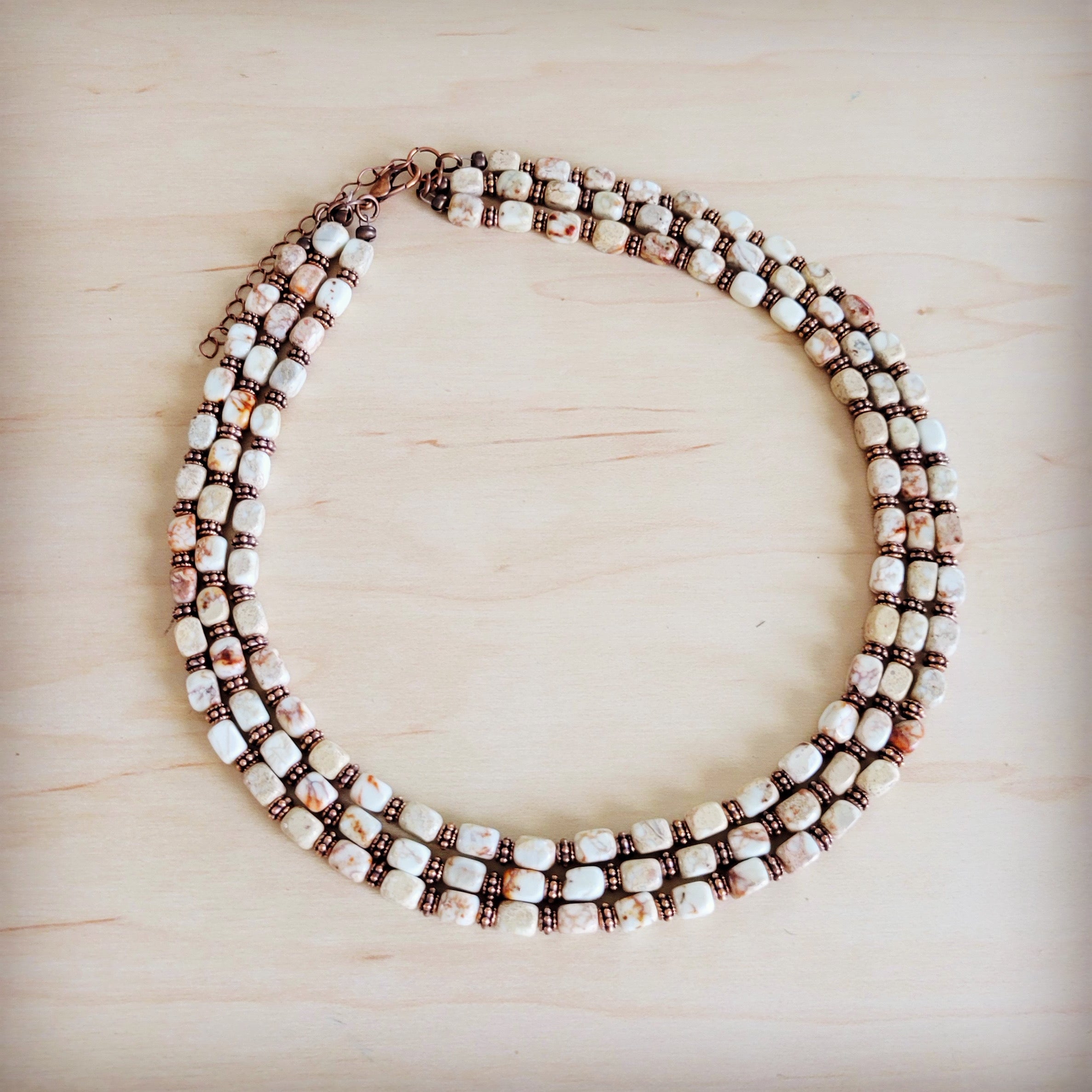 Triple Strand Layered Boho Sandstone Regalite Necklace 264L