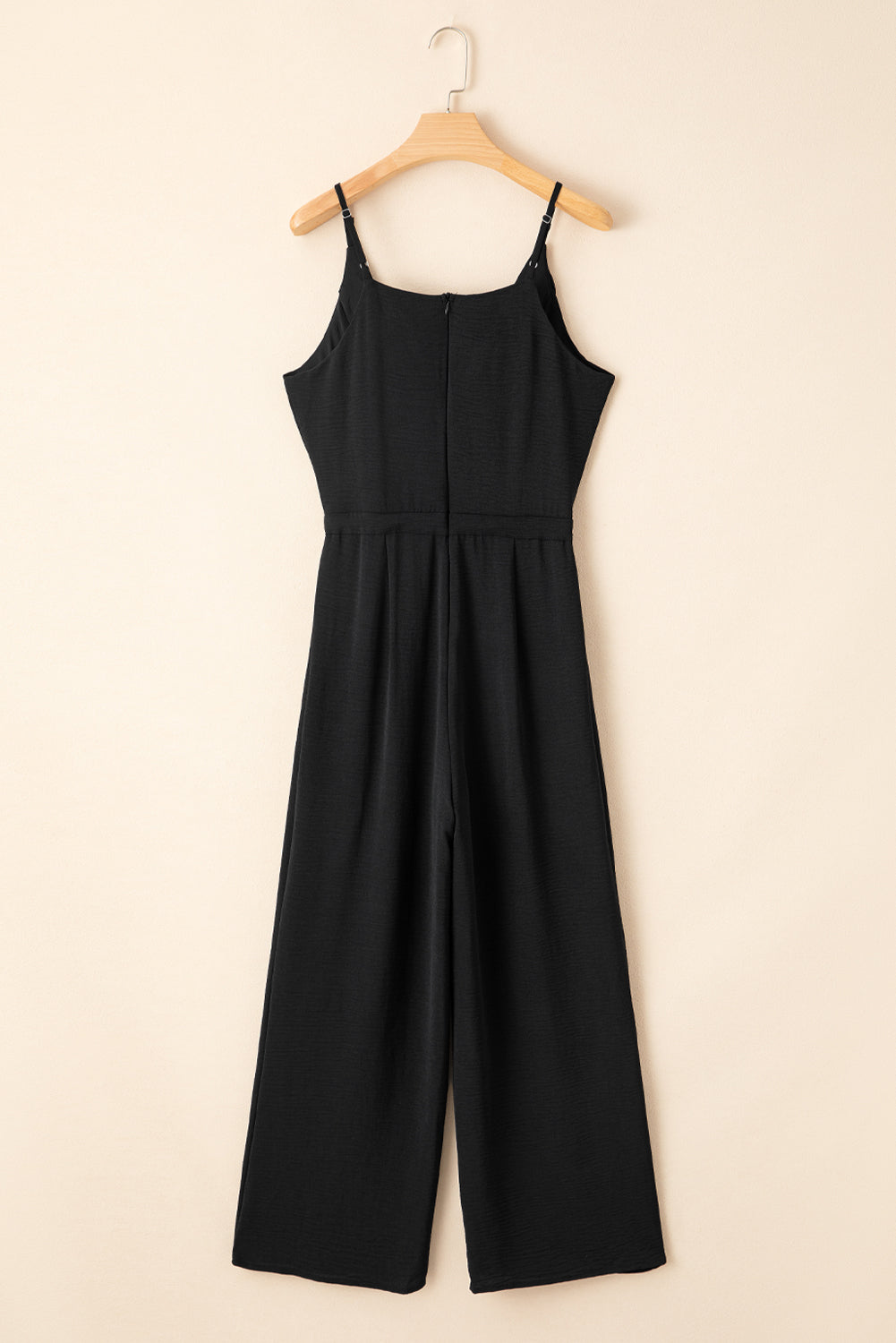 Black Spaghetti Strap Wide Leg Drawstring Jumpsuit - Image 3