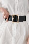 Rectangle Buckle Elastic Wide Belt | PU & Alloy
