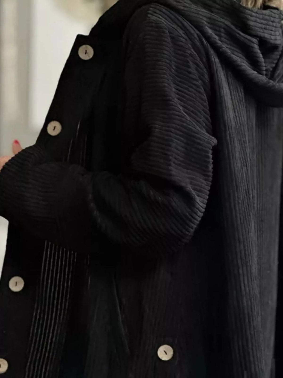 Full Size Corduroy Hooded Button-Up Jacket Plus Size