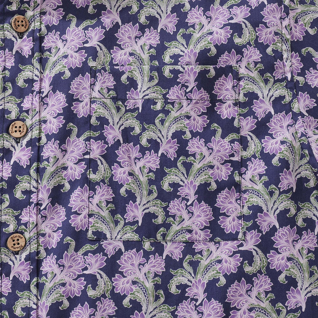 Men's Hawaiian Shirt Button Down Morris Shirt Purple Floral Cotton Aloha Shirt Tribute To William Morris By Amy