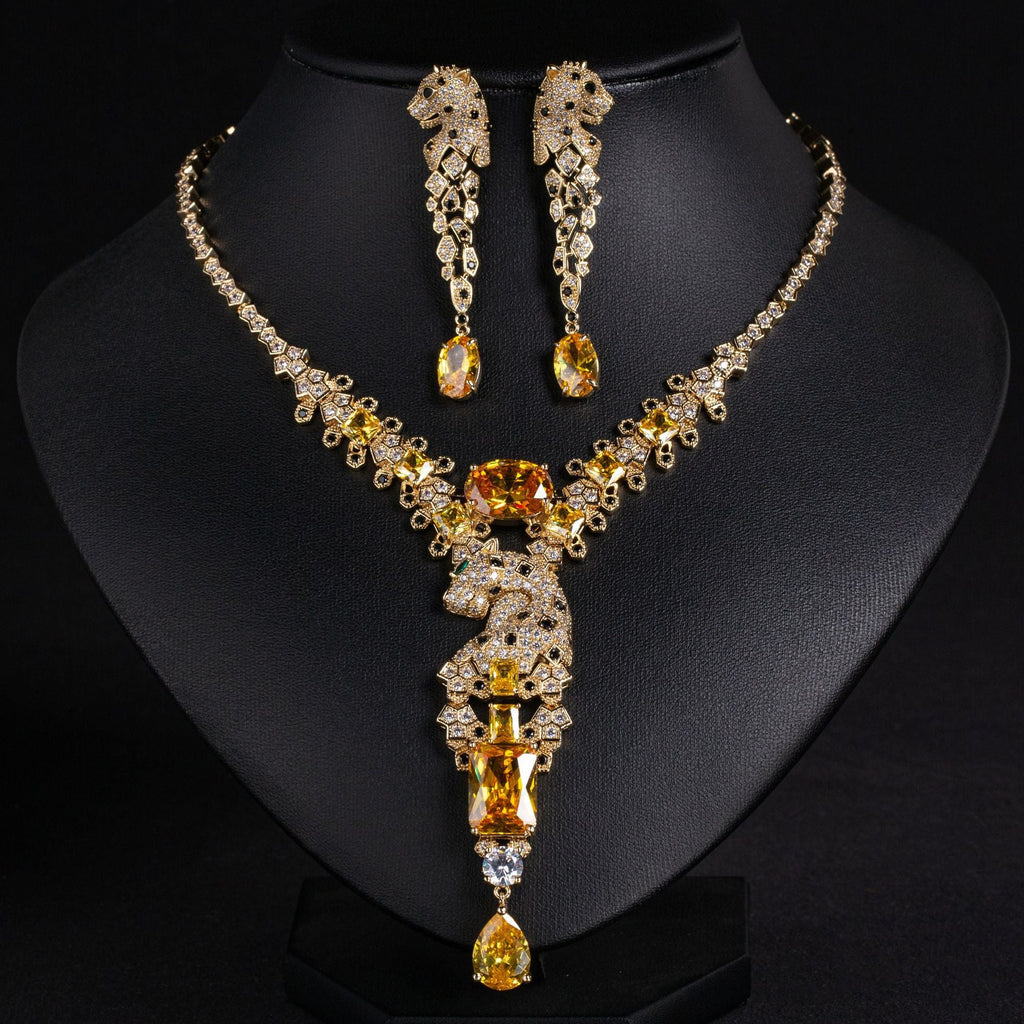 European And American Leopard Retro Design High-End Jewelry Evening Dress Accessories Elegant Jewelry Set With Zircon Necklace For Women