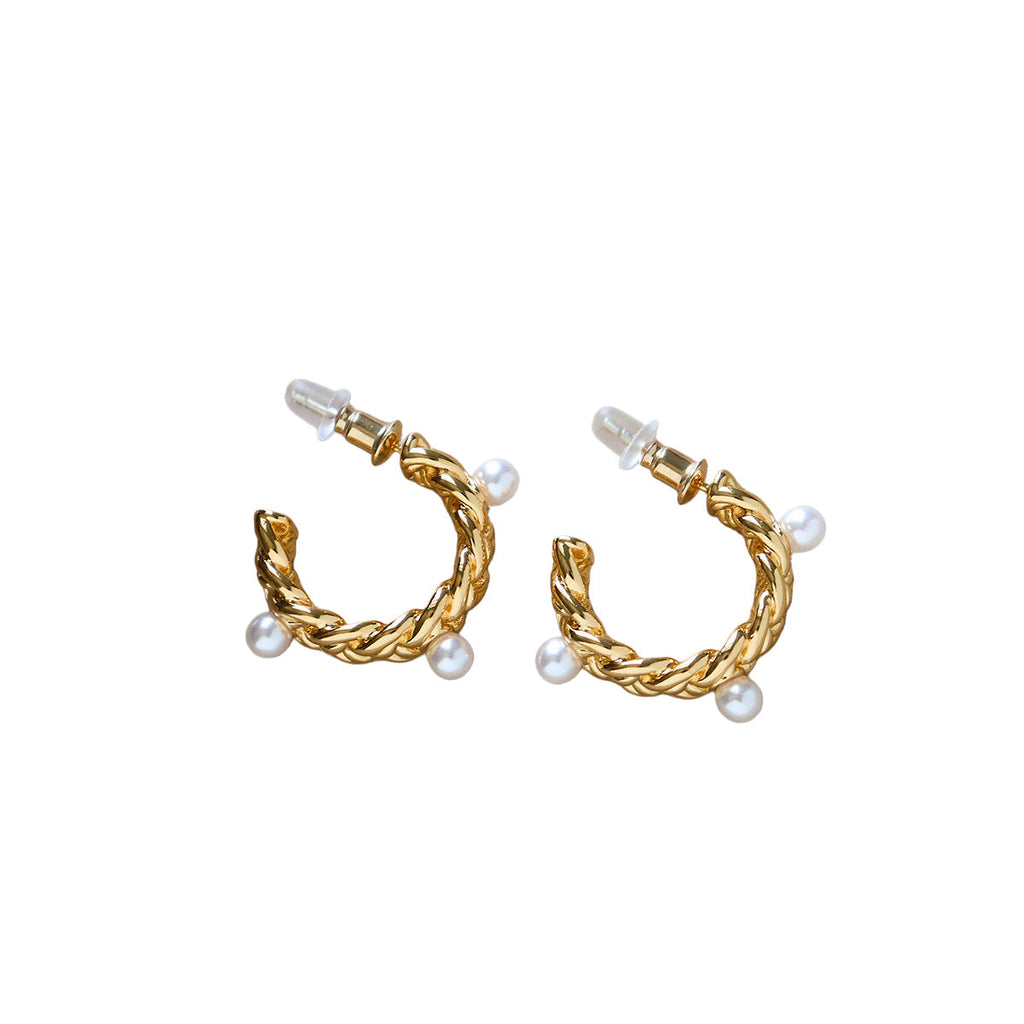 Knitted Cable-knit Pearl C-shaped Earrings