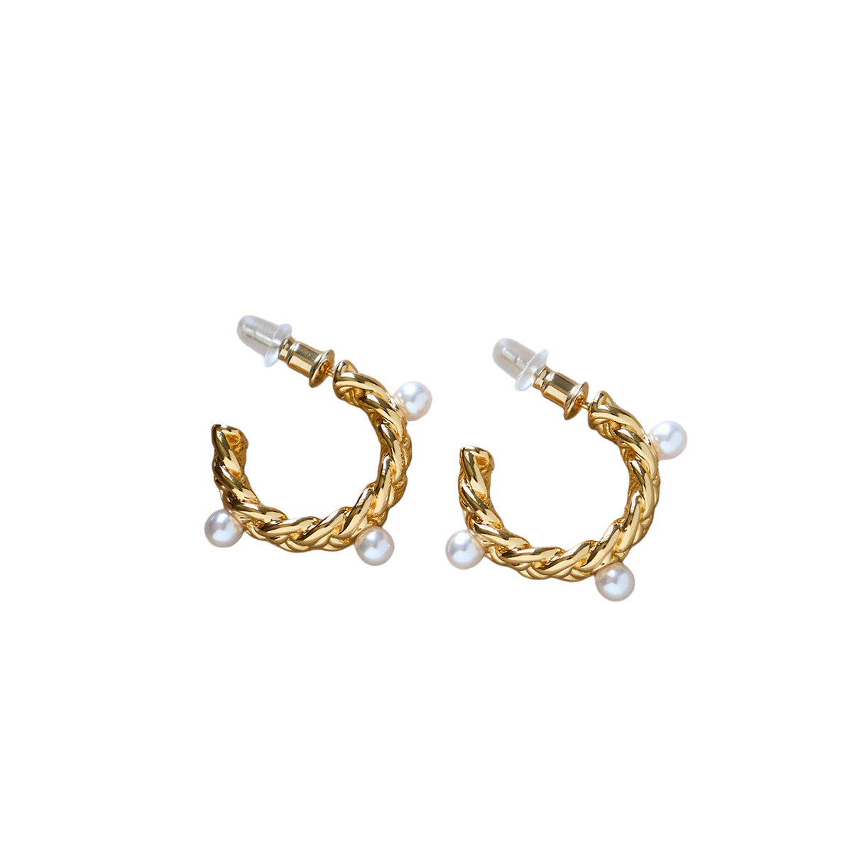 Knitted Cable-knit Pearl C-shaped Earrings
