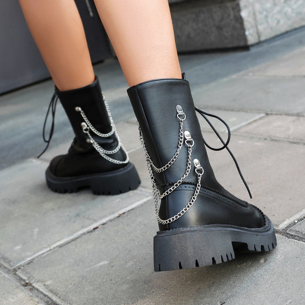 Women’s Chunky Heel Mid-Calf Dr. Style Boots – Large Size Fall & Winter Boot