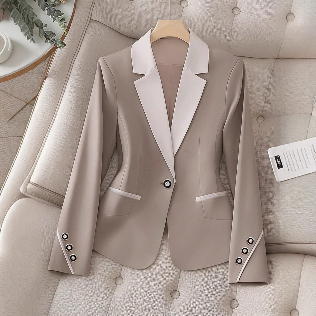Women’s Contrasting Color Blazer Button Formal Tailored Jacket - Image 6