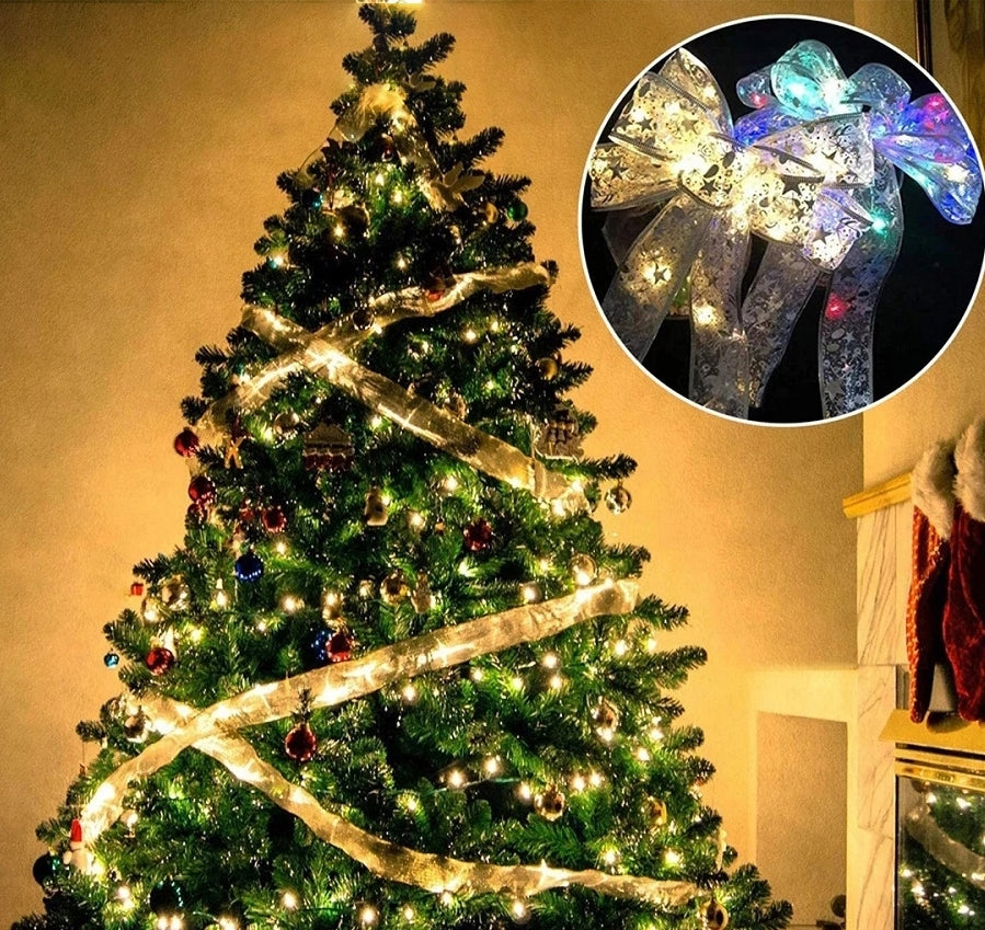 LED Christmas Ribbon Bow Tie Light String for Holiday Decor
