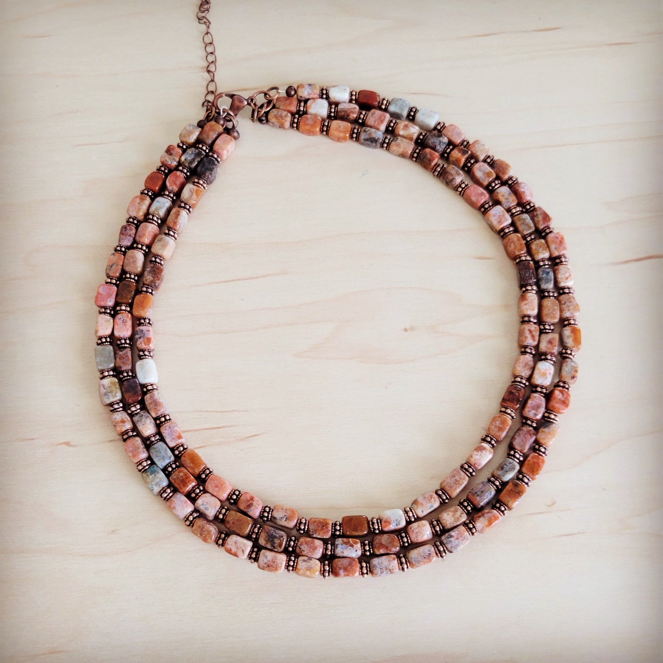 Triple Strand Layered Boho Earth Regalite Collar Necklace 264j