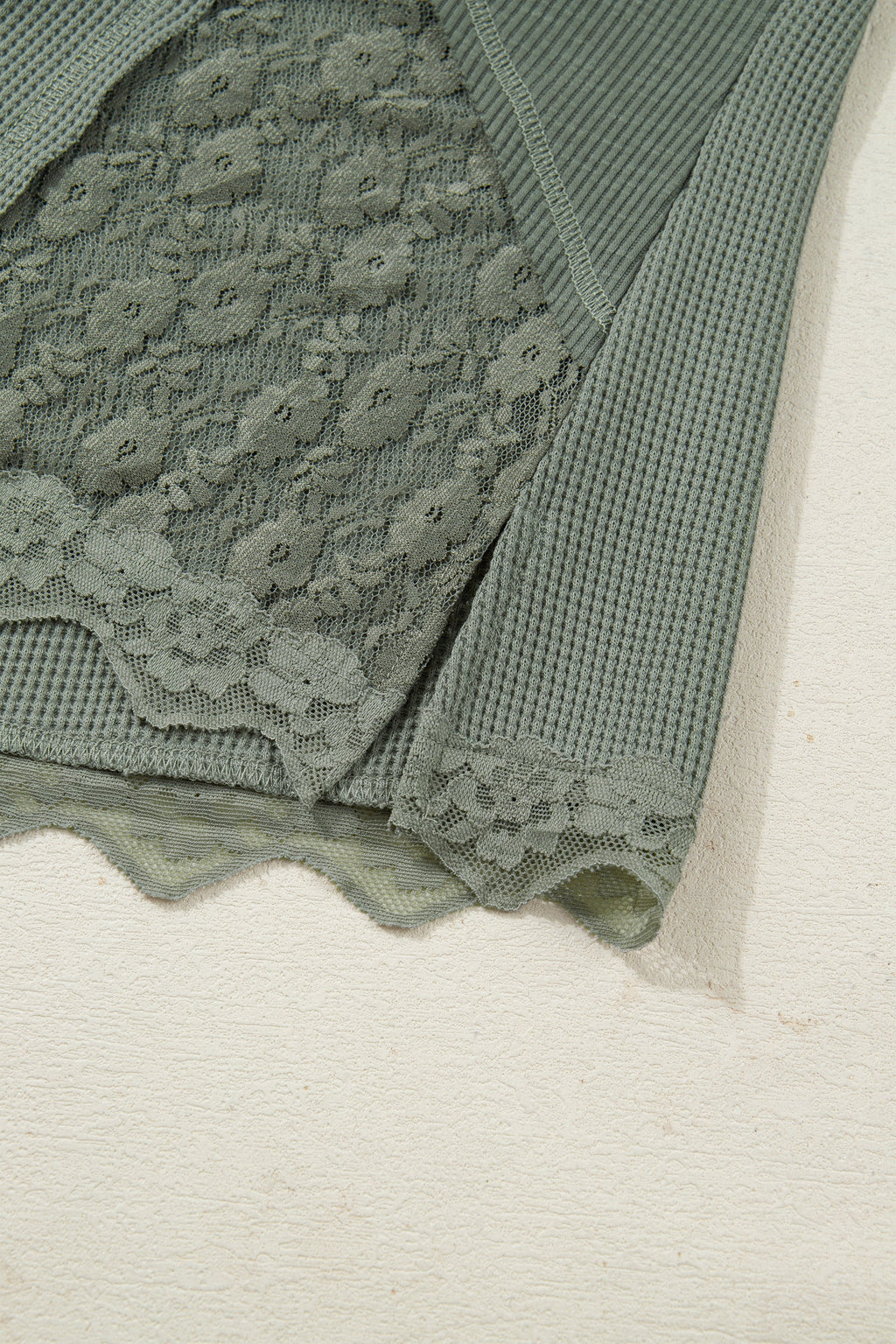 Solid Lace Patchwork Long Sleeve Knit Top