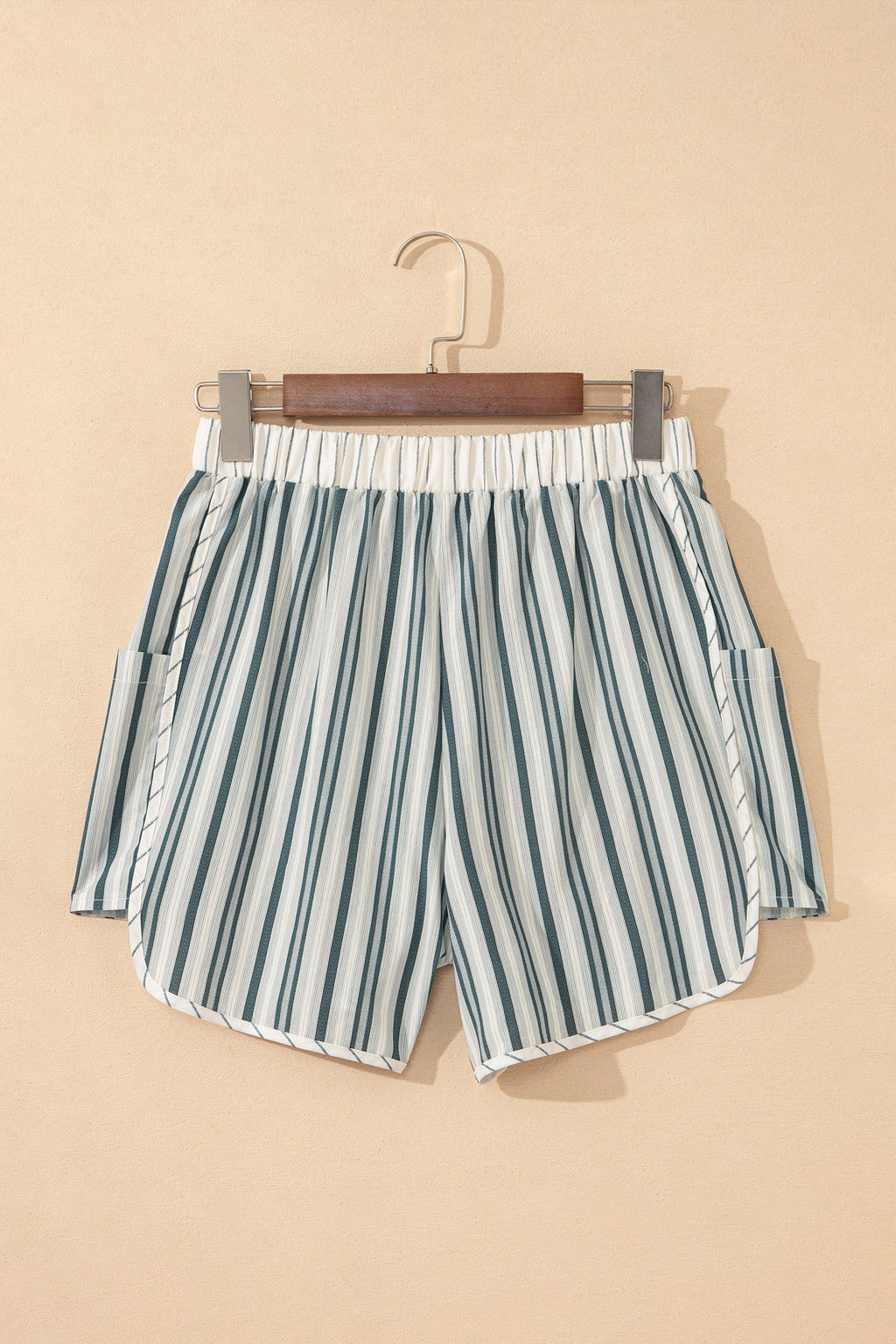 Striped Linen Cargo Shorts | Elastic Waist Women's Casual