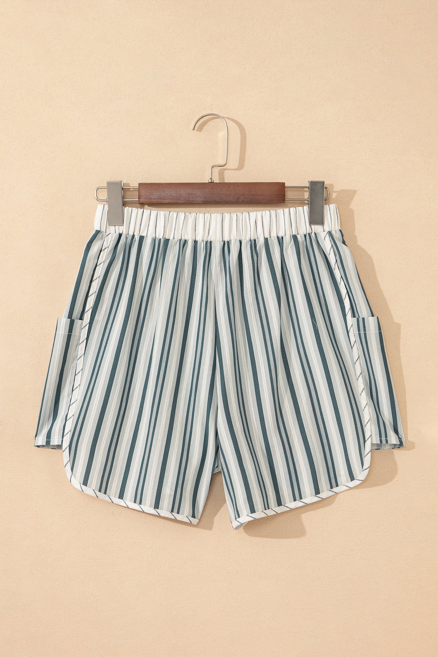 Striped Linen Cargo Shorts | Elastic Waist Women's Casual