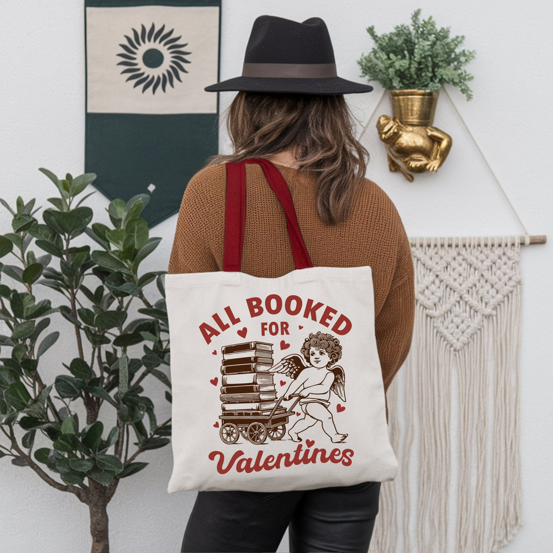 All Booked For Valentines Cupid Canvas Tote Bag Bookworm Gift