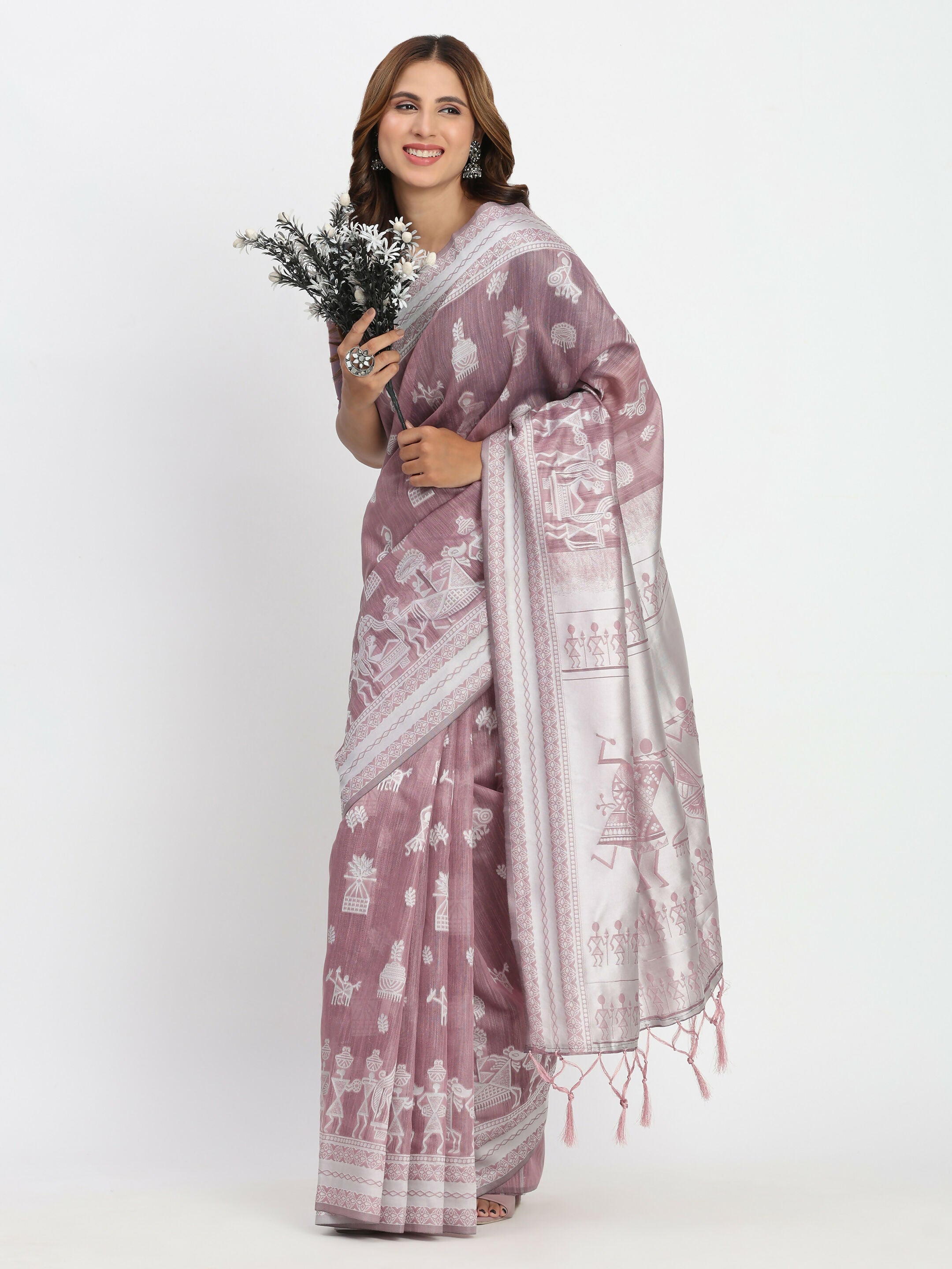Sea Green Linen Cotton Saree with Matching Blouse