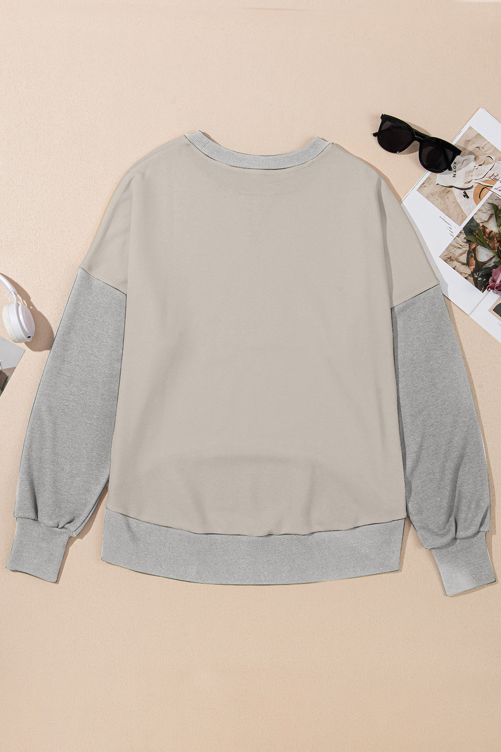 Women's Contrast Crewneck Sweatshirt in Beige and Grey