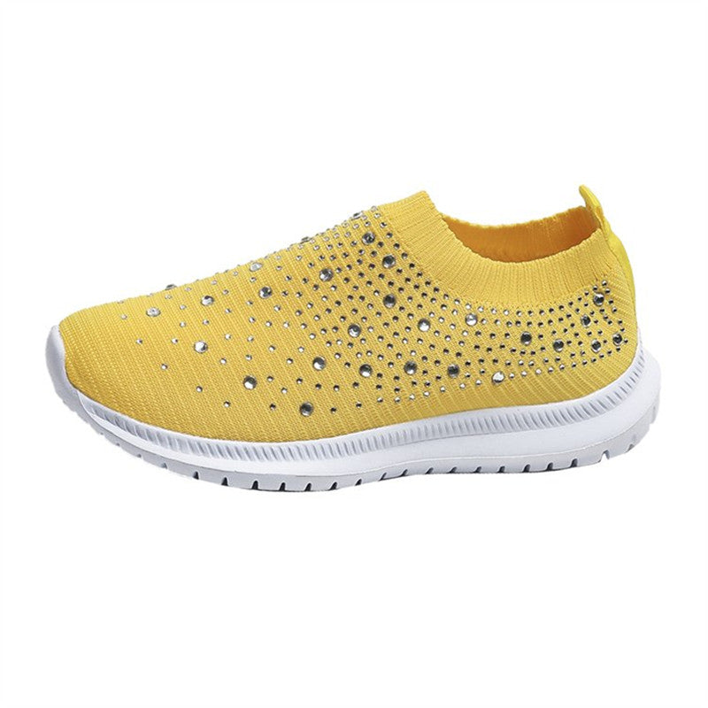 Women's Rhinestone Rainbow Color Block Breathable Mesh Sneakers