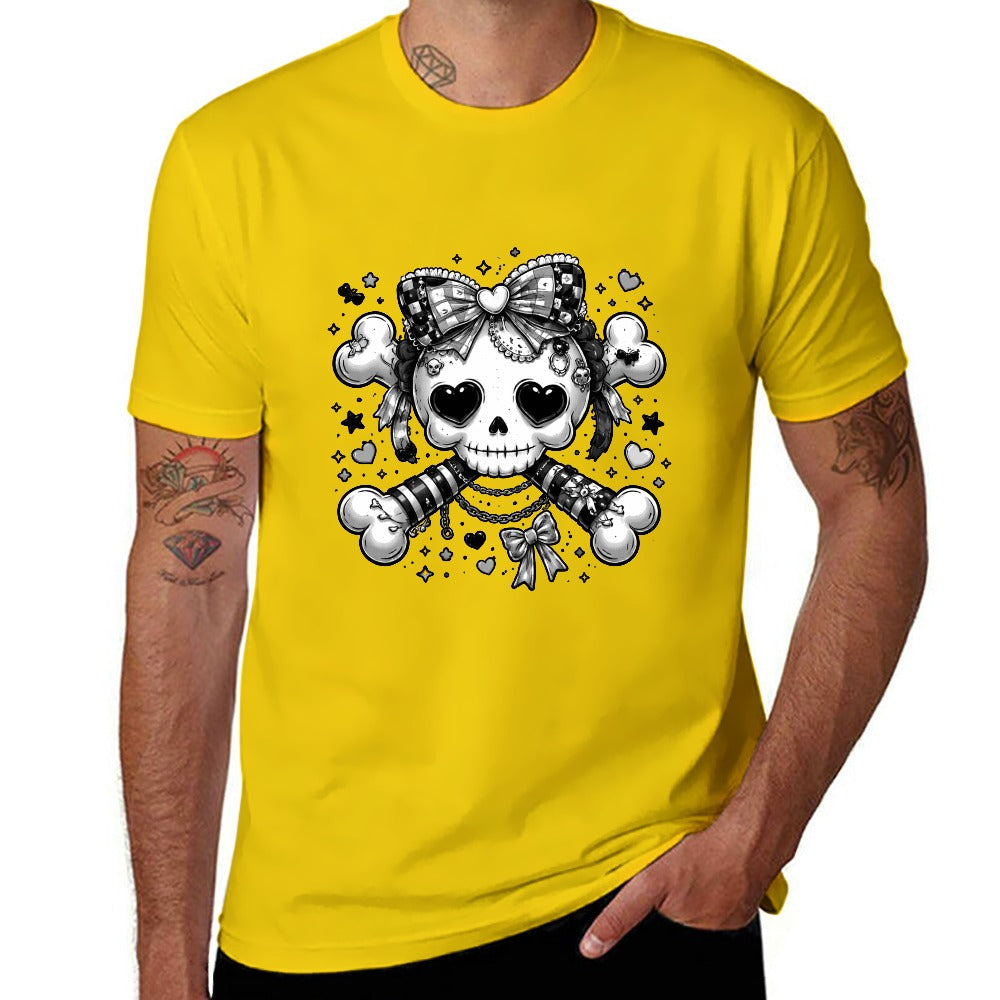 Harajuku Skull Crossbones Men's Short Sleeve Graphic T-Shirt - Yellow - Image 2