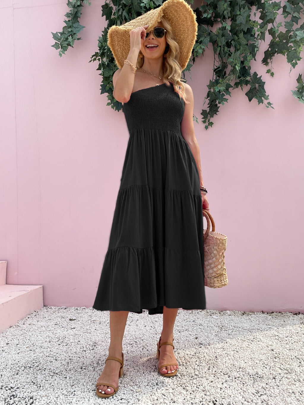 Smocked One-Shoulder Mini Dress: Sleeveless Summer Beach Dress